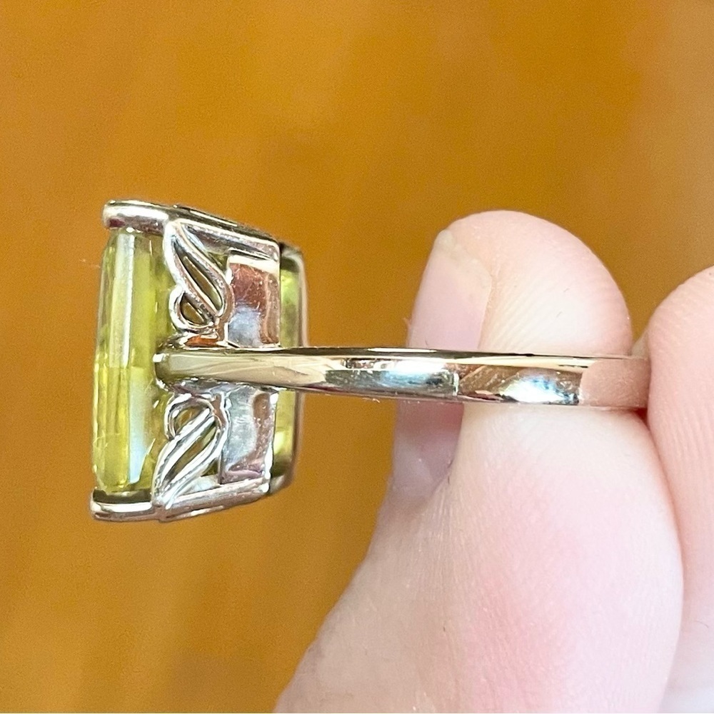 14K Large Radiant 14 Carat Yellow Topaz Solitaire Solid White Gold Size … - Picture 7 of 11